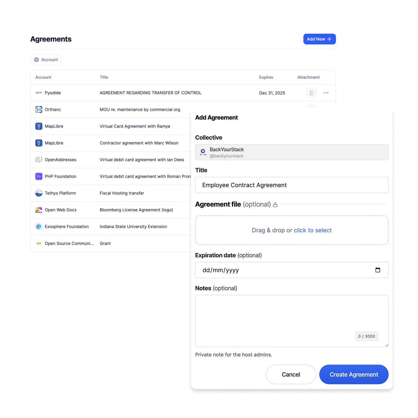 Document financial agreements